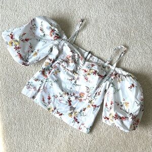 Chic Floral Off-Shoulder Blouse in White
